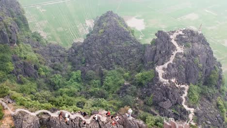 Aerial-of-dragon-temple,-Hang-Mua,-Tam-Coc,-Ninh-Binh,-Cambodia