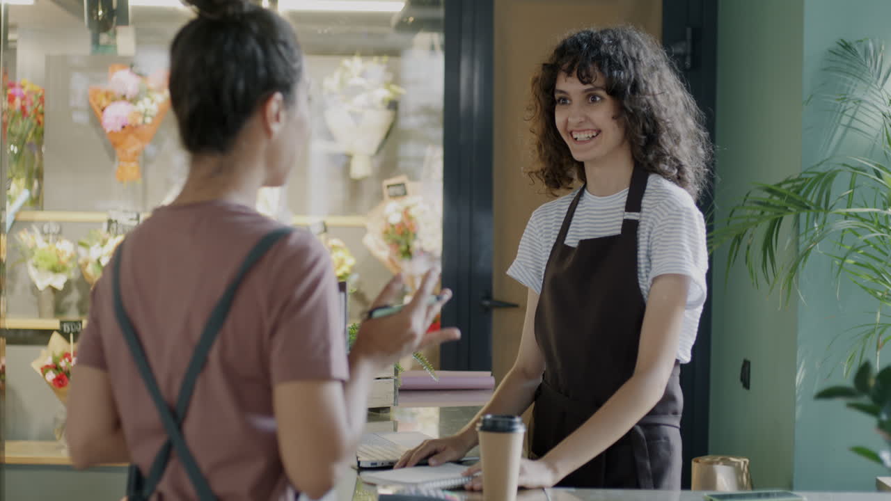 Customer interaction at a flower shop