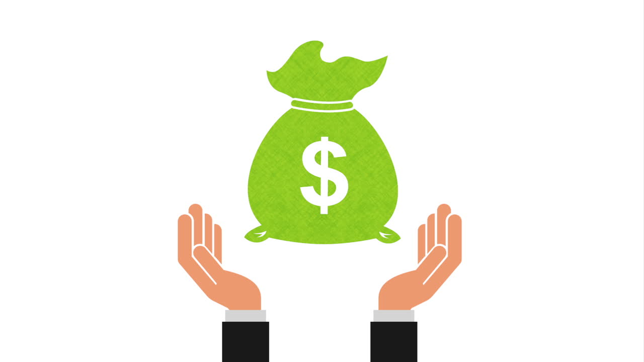 bolsa de dinero con las manos levantadas