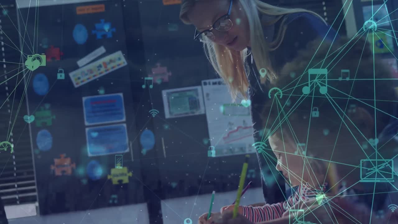 animación de la red de conexiones entre diversos escolares y maestros en el aula