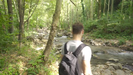 joven observando el flujo de agua en el arroyo.