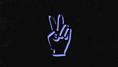 Animation-of-neon-victory-gesture-icon-over-textured-background