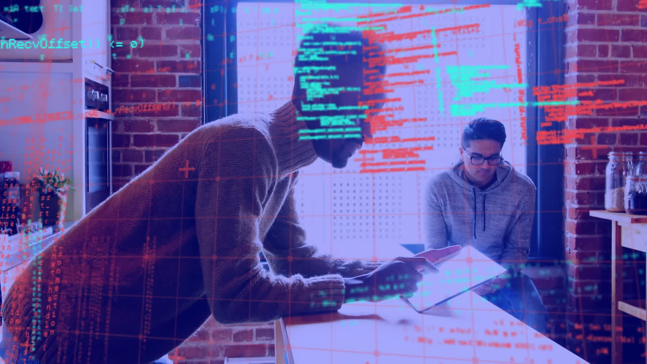 Data processing against man using digital tablet