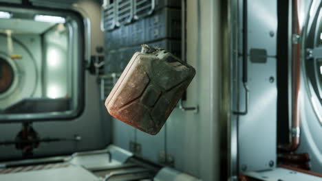 un recipiente de combustible flotando en la vieja estación espacial internacional