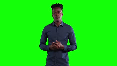 animation of an african american man talking in a green bakground