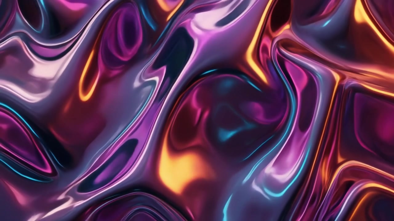 Sfondo astratto di metallo liquido con riflessi vivaci viola e oro