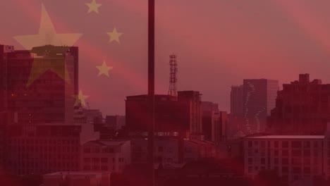 animation of flag of china over cityscape