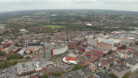 pan down aerial shot over watford town centre