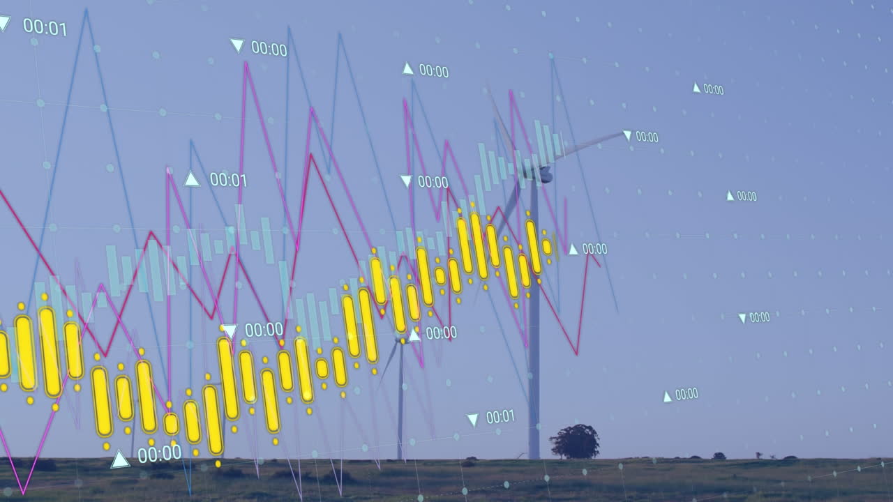 풍력 터빈에서 데이터 처리의 애니메이션