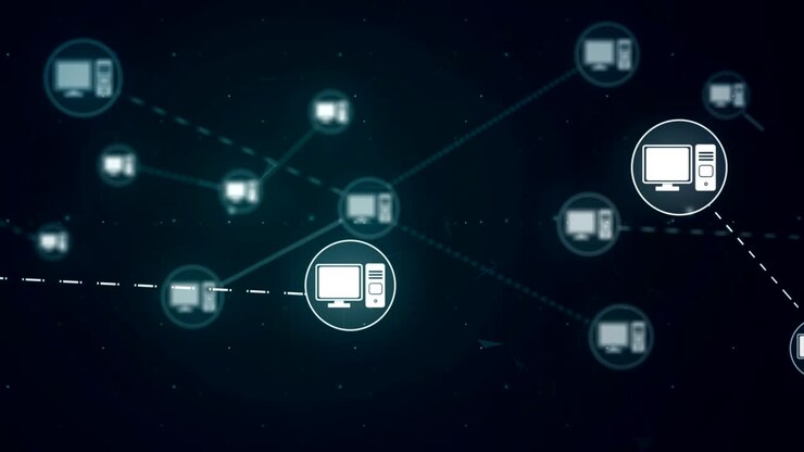Computer Desktop Network Icon Link Connection Technology Loop Animation 4K