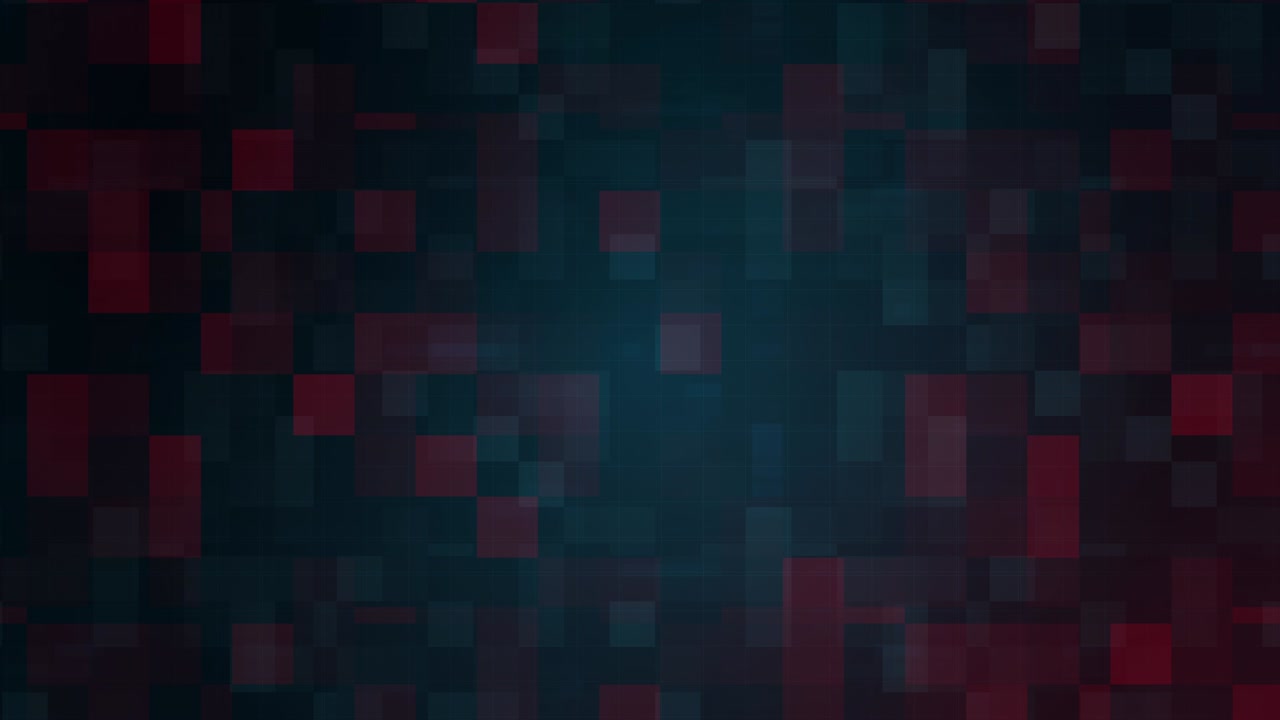 Dark red and blue geometric squares mosaic tech motion design. Seamless loop 4K 3D rendering video animation moving technology squares with light.