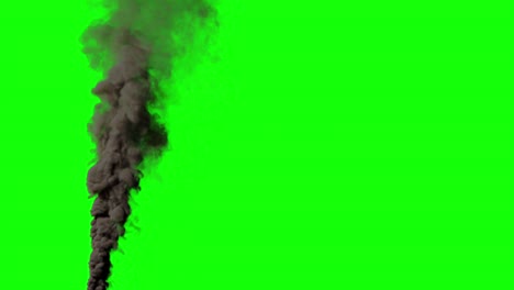 dense black smoke pillar isolated on green