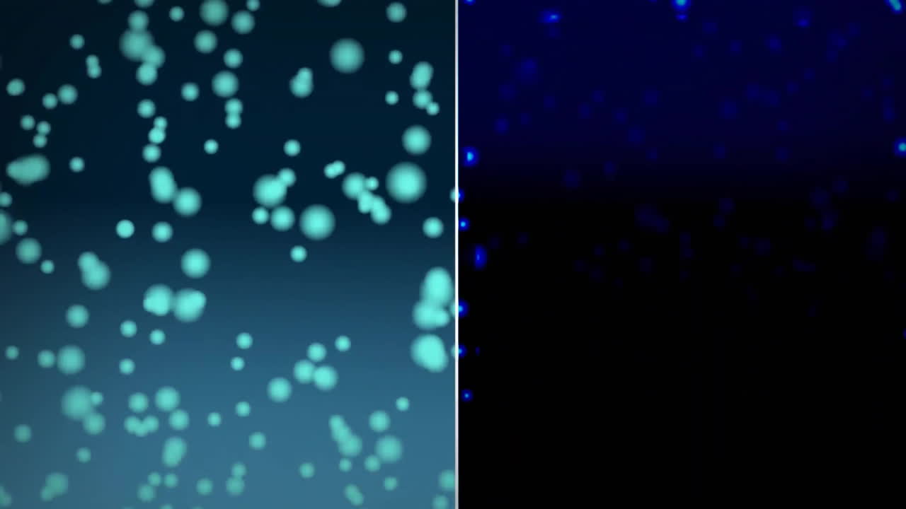 Animation of white spots and blue spots on black background