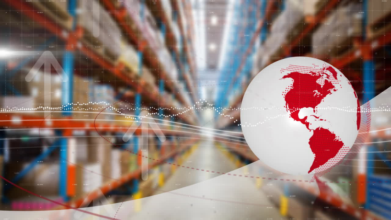 전 세계와 창고에서 금융 데이터 처리의 애니메이션