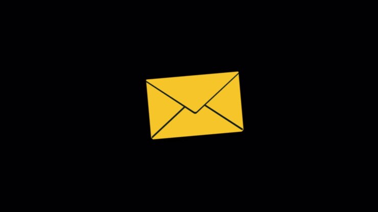 Animated Yellow Envelope Icon Floating on Black Background