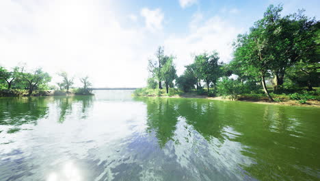 serene river landscape with lush greenery under a clear sky during daytime