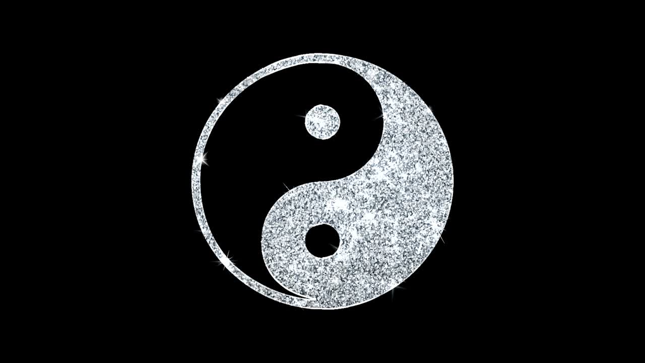 Icona Simbolo Yin Yang di Armonia con Particelle Scintillanti e Lampeggianti in Loop