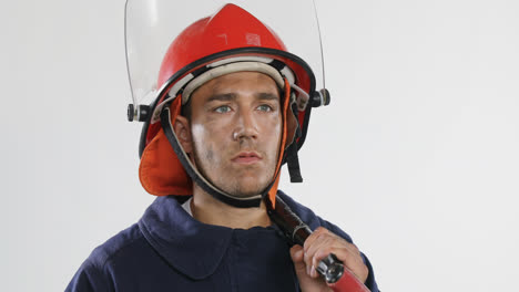 fireman standing with shovel against white background 4k 4k