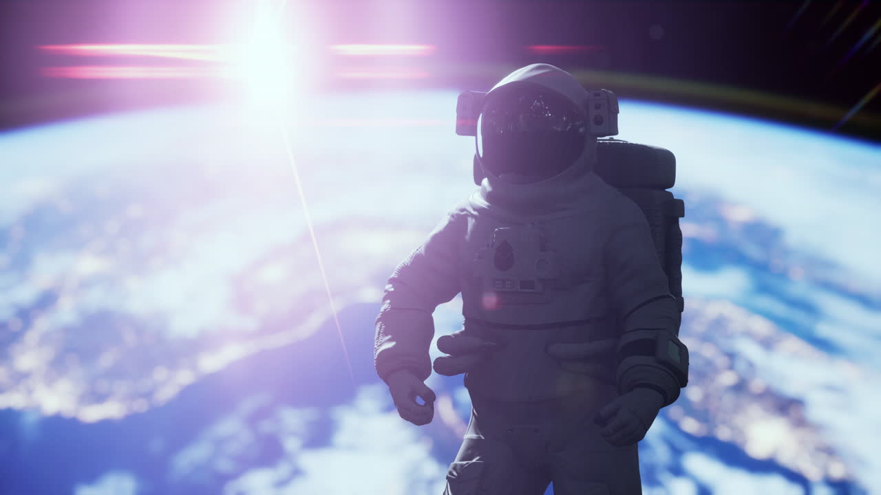 Astronaut working on a spaceship. Elements of image furnished by NASA