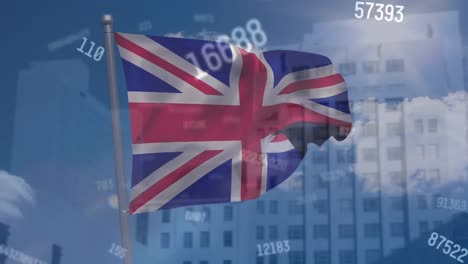 animation of data processing over flag of united kingdom