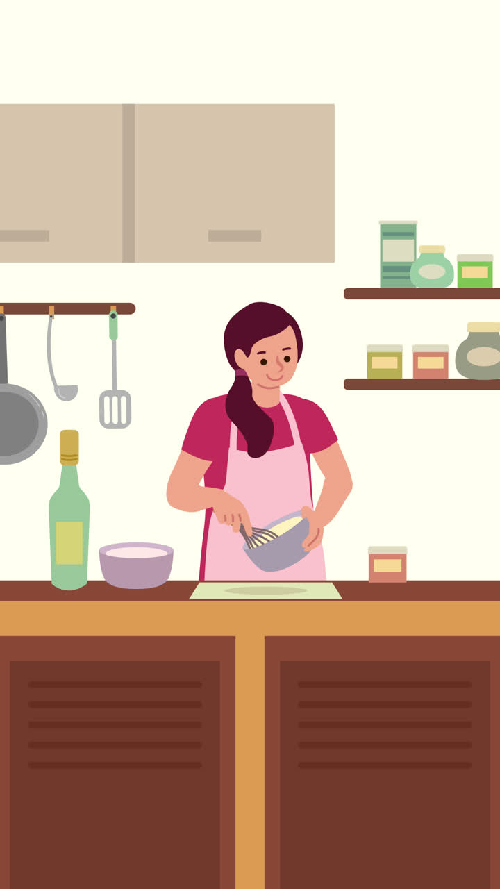 mujer mezclando ingredientes en la cocina