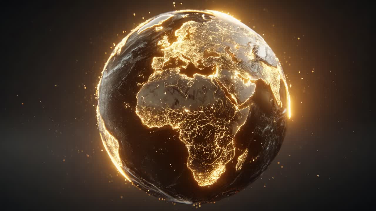 A Stunning Visualization of Earth Illuminated by Golden Lights, Showcasing Natural Wonders and Human Impact on the Planet in an Interactive Global Perspective