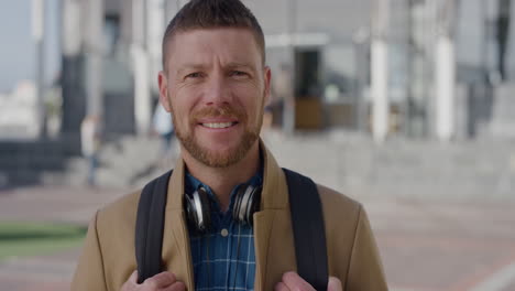 portrait confident caucasian businesman smiling enjoying successful professional lifestyle in city happy bearded male entrepreneur