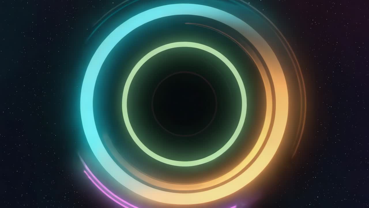 Abstract Neon Glowing Rings in Space Background