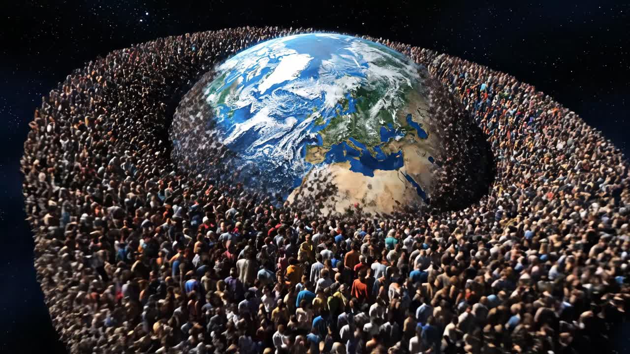 Visual representation of global population and overpopulation on planet Earth