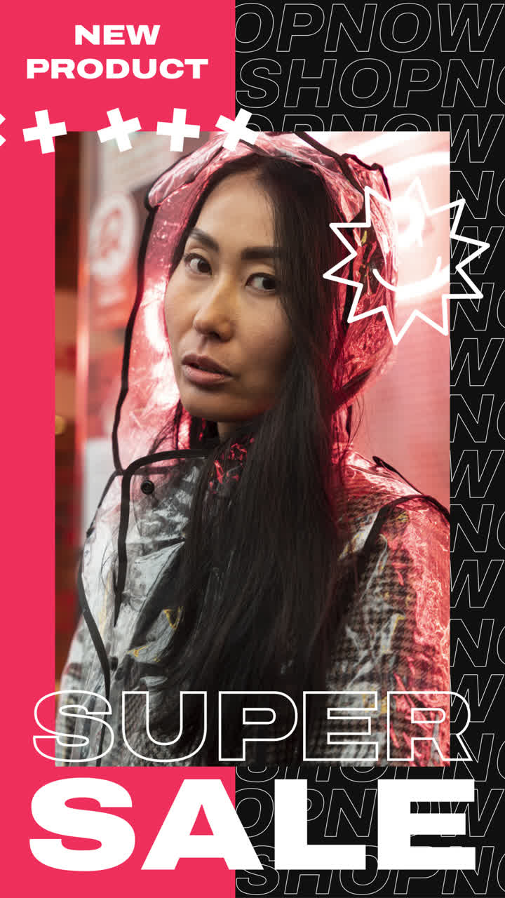 Stylish Woman in Rain Gear - Super Sale Promotion