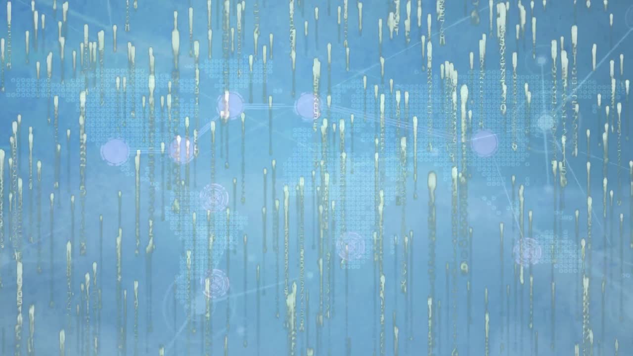 파란색 배경에 연결 네트워크와 데이터 처리의 애니메이션