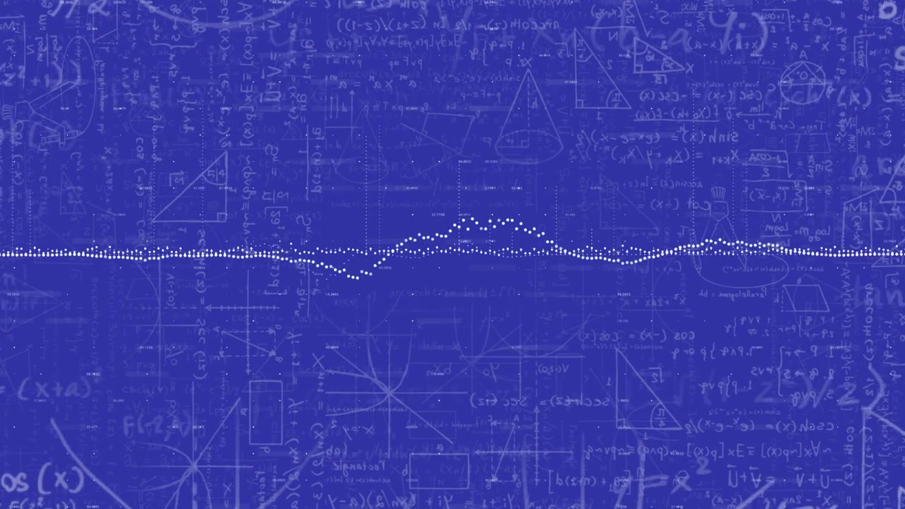 Animation of graphs over mathematical equation and diagrams against blue background