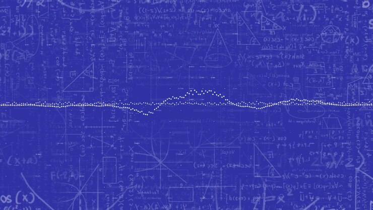 Animazione di grafici sopra un'equazione matematica e diagrammi su sfondo blu.