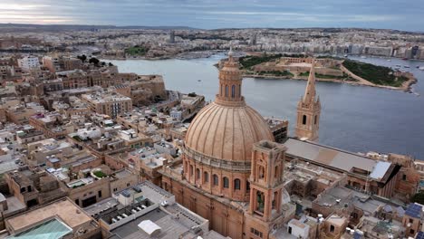 aerial footage of a drone flight over of basilica lady of mount carmel church, st