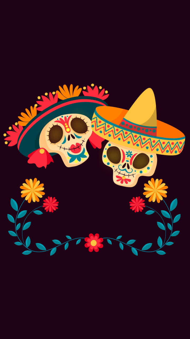 An animation of Hand drawn flat dia de muertos illustration