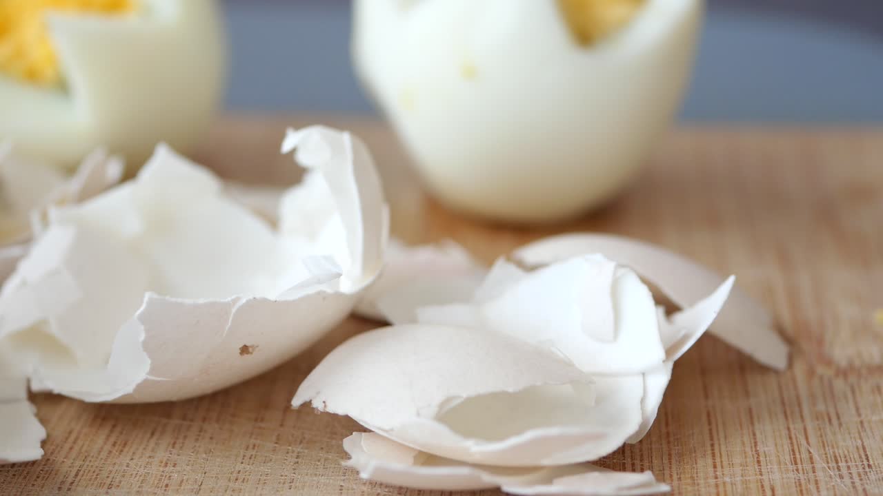 Close-up of cracked eggshells