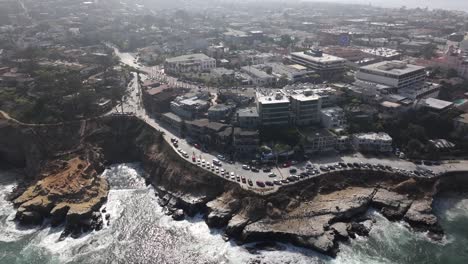 Aerial-drone-shot-of-La-Jolla,-California-on-a-bright-sunny-day