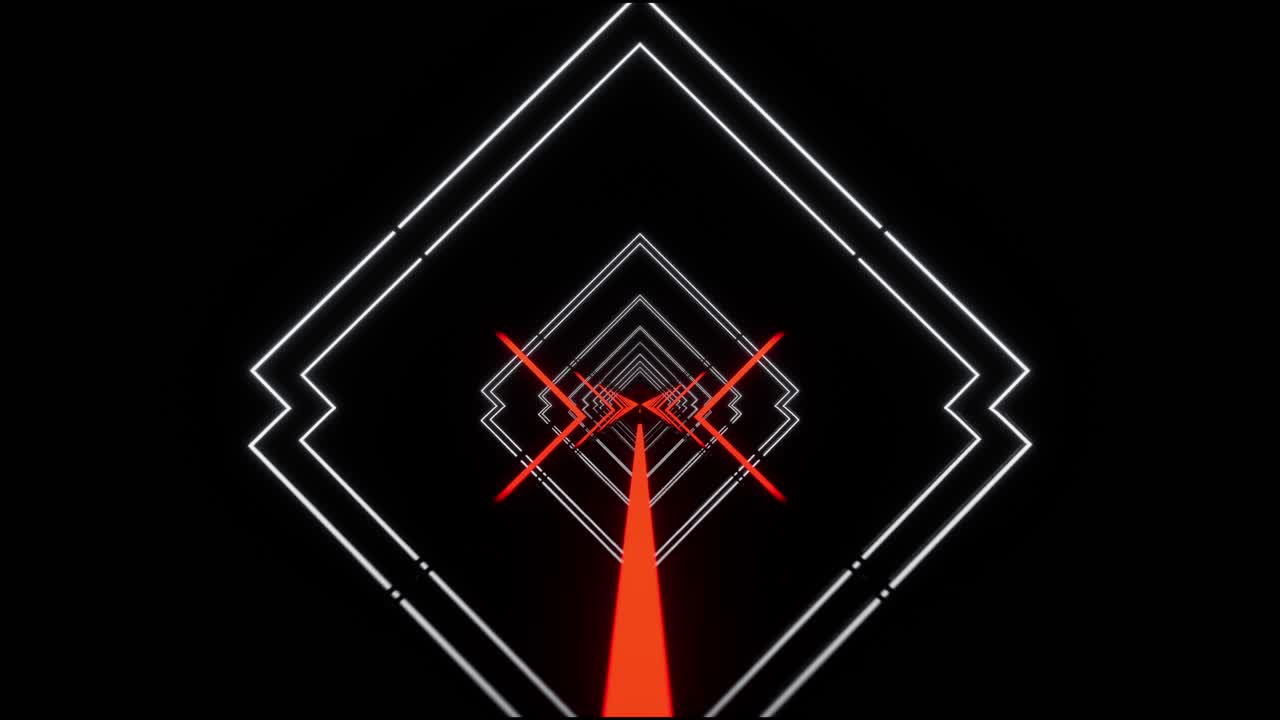 빨간색과 색 네온 추상적인 배경, 움직이는 레이저 광선, 컴퓨터 생성 모션 디자인, 애니메이션 빛나는 선