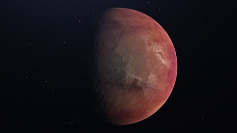 planeta marte. vista desde el espacio. una gran superficie del planeta está iluminada por el sol. las estrellas brillan. 4k.