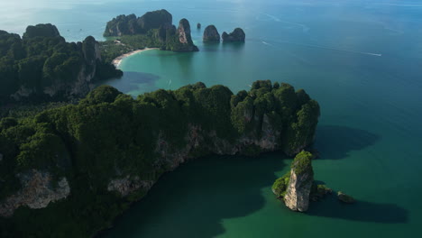 Panoramic-view-of-Thailand's-coastline-mountains,-aerial-drone-view