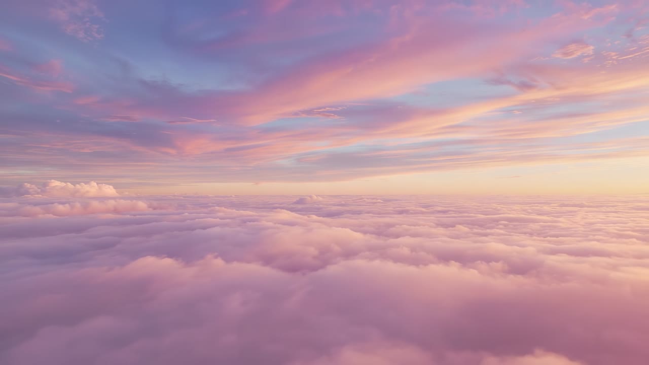Cattura di uno spesso livello di nubi alla deriva sotto un cielo color pastello mentre la luce del tramonto si sposta verso un orizzonte incandescente