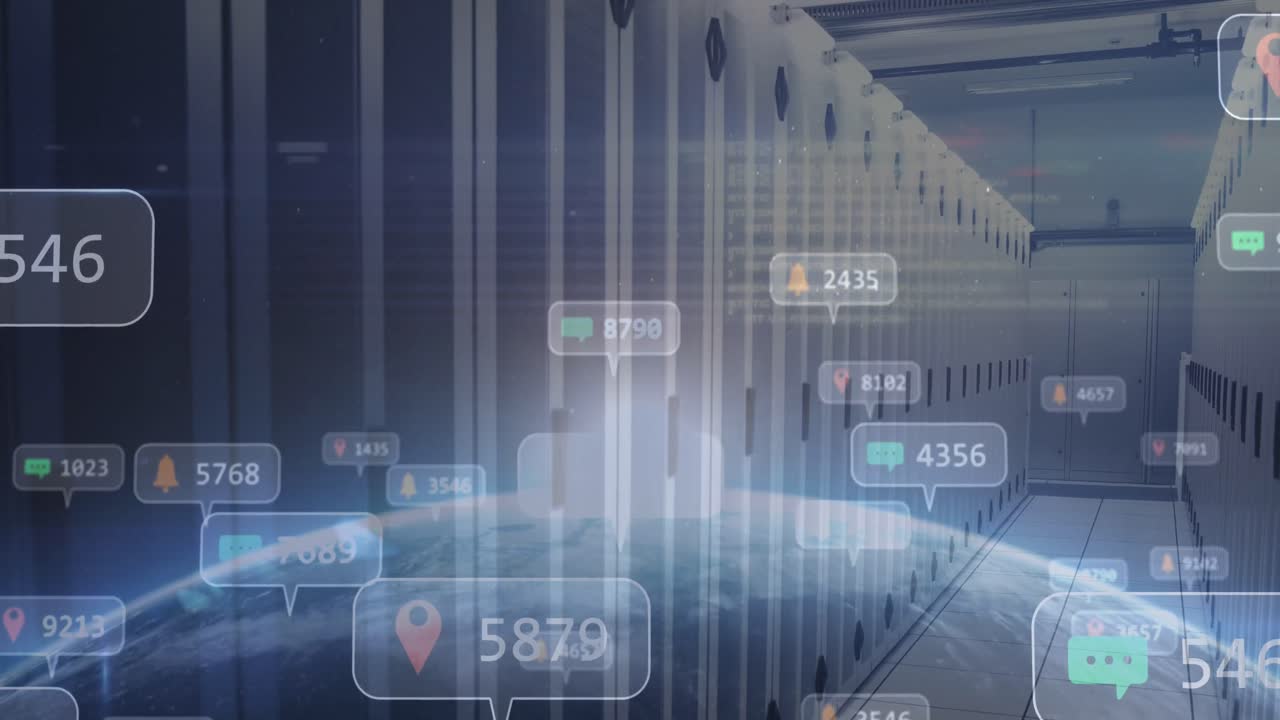 전 세계와 컴퓨터 서버에서 소셜 미디어 아이콘의 애니메이션