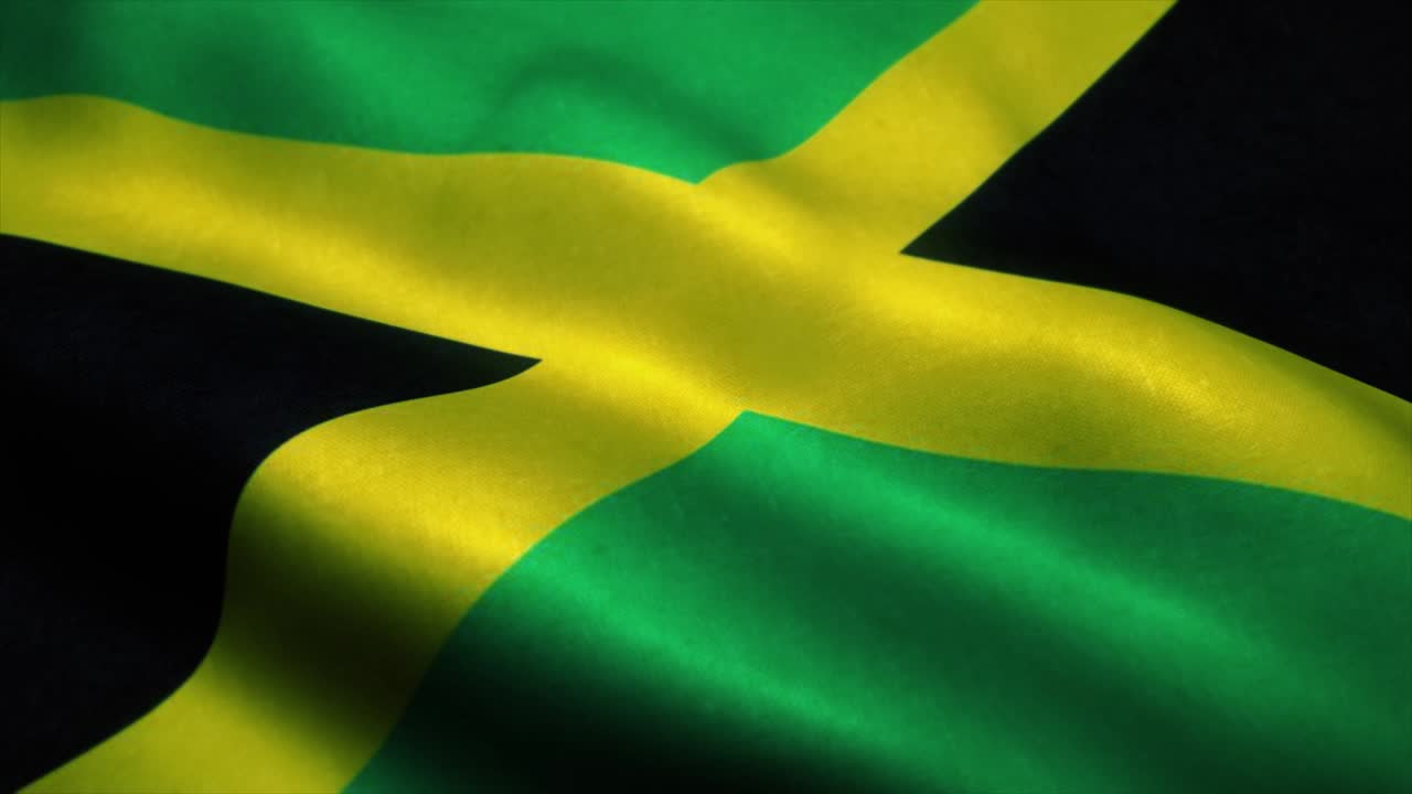 Jamaica flag waving in the wind. National flag of Jamaica. Sign of Jamaica seamless loop animation. 4K