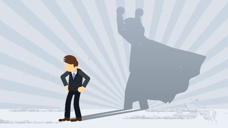 businessman standing with superhero shadow. business symbol. winner and challenge concept. comic loop animation.