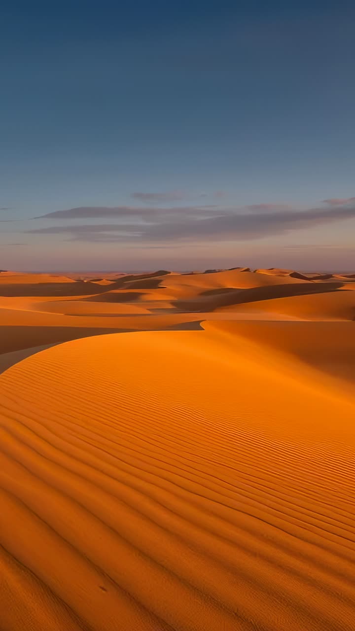 Video verticale: carrellata che mostra una duna che si incurva verso dune distanti nel deserto per mostrare le increspature