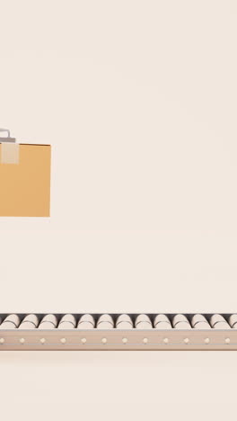 animación en bucle de brazo mecánico y caja de cartón, renderización en 3d.