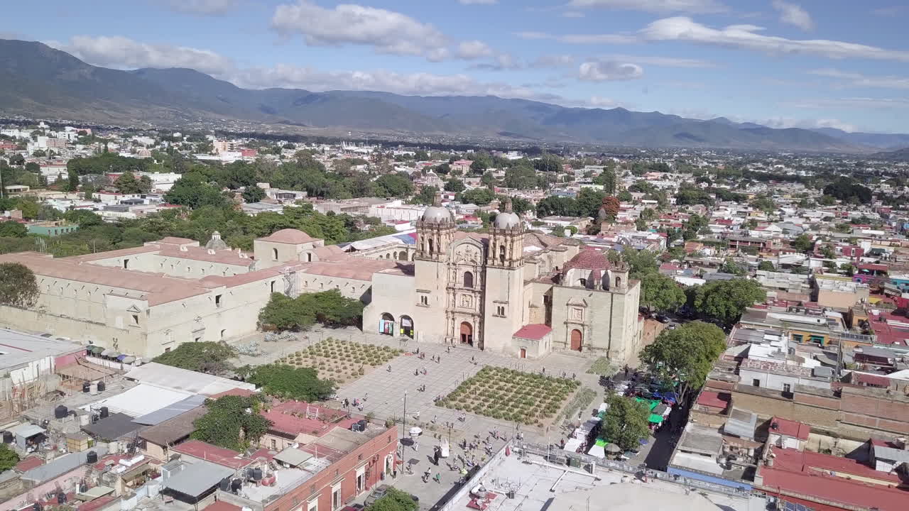 Church of Santo Domingo de Guzmán in Oaxaca Mexico Drone Aerial Orbit