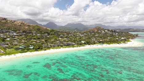 drone shot of lanikai beach, picturesque coastline of oahu island, hawaii usa