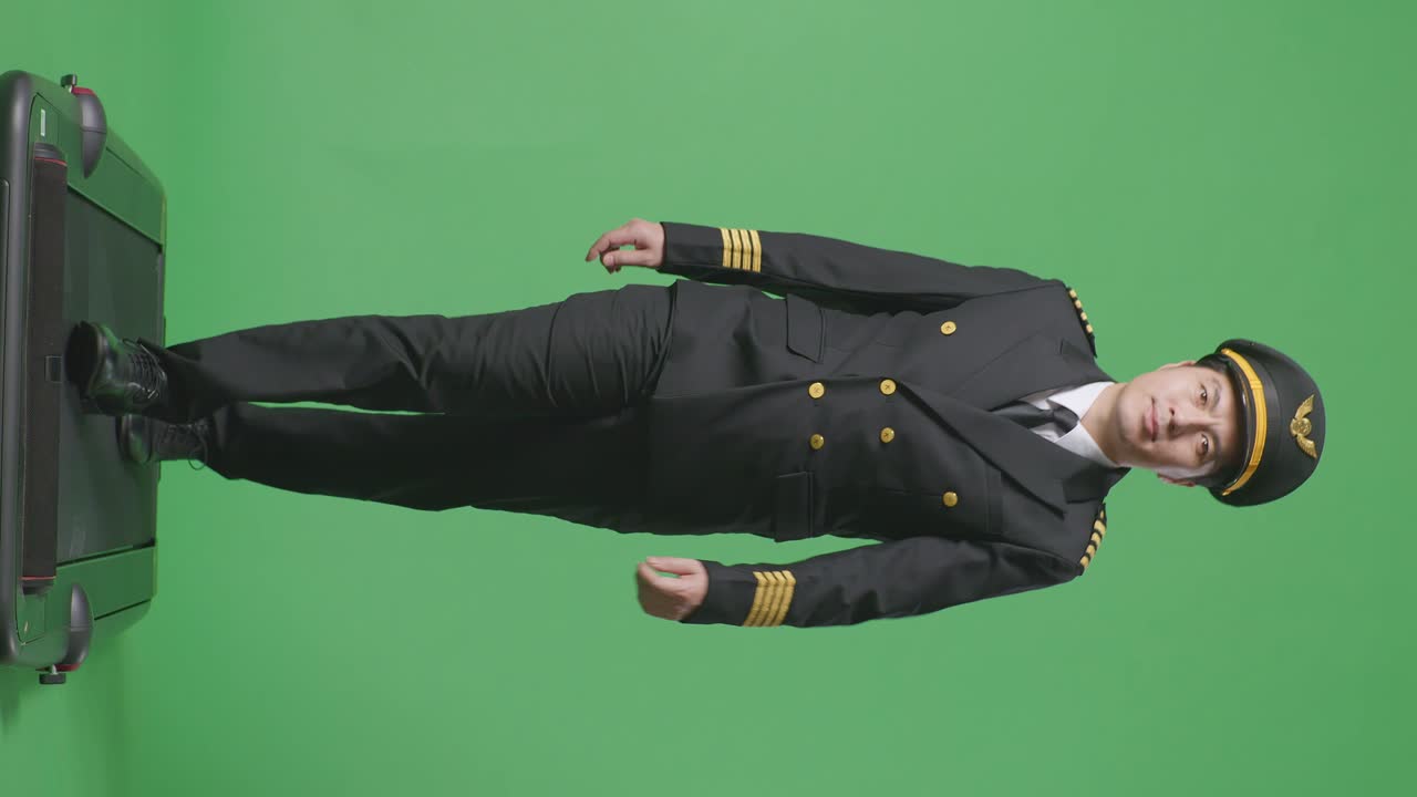 пилот идет на беговой дорожке перед зеленым экраном