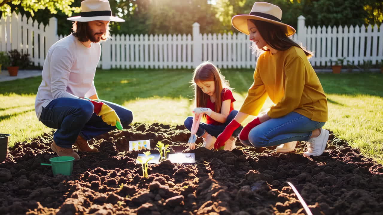 Family Planting Vegetables in the Garden